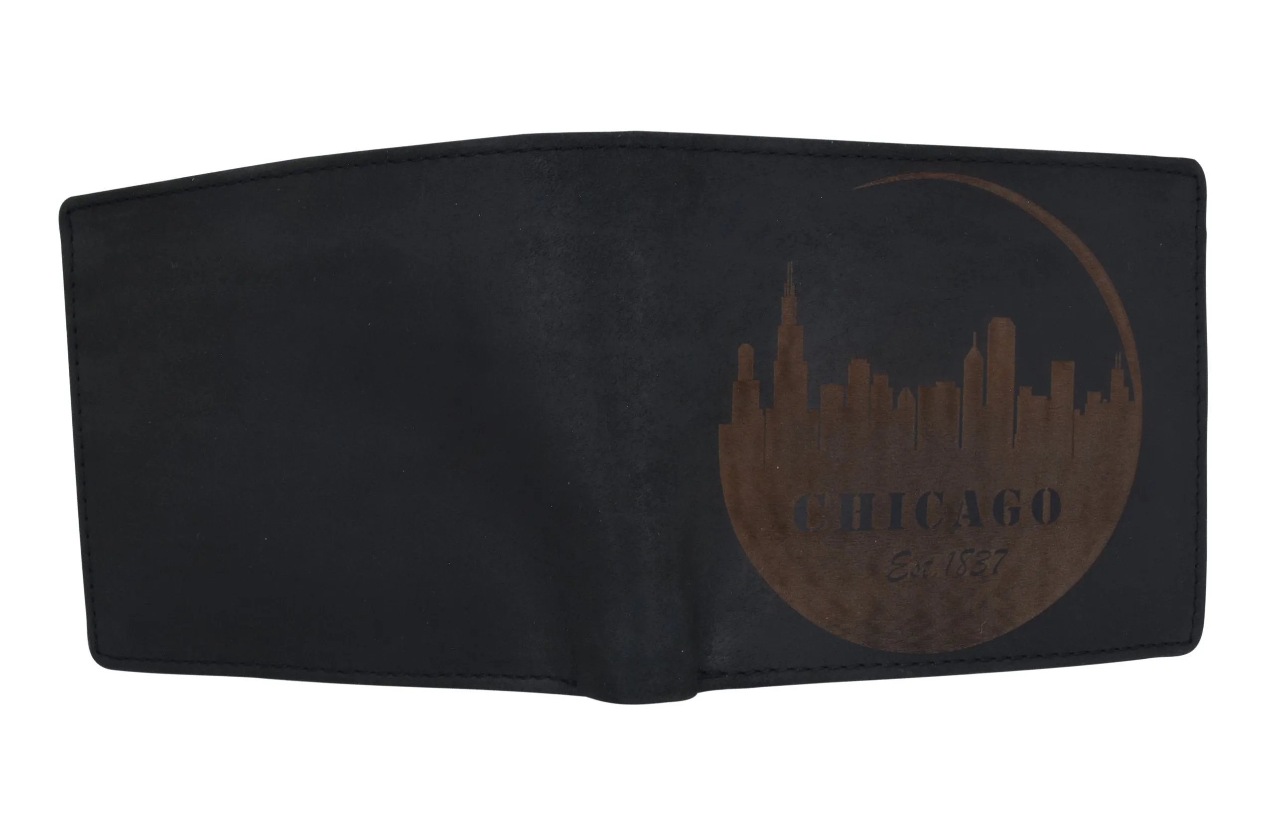 AFONiE RFID Rustic Men Wallet-Chicago Design Craft Stamp