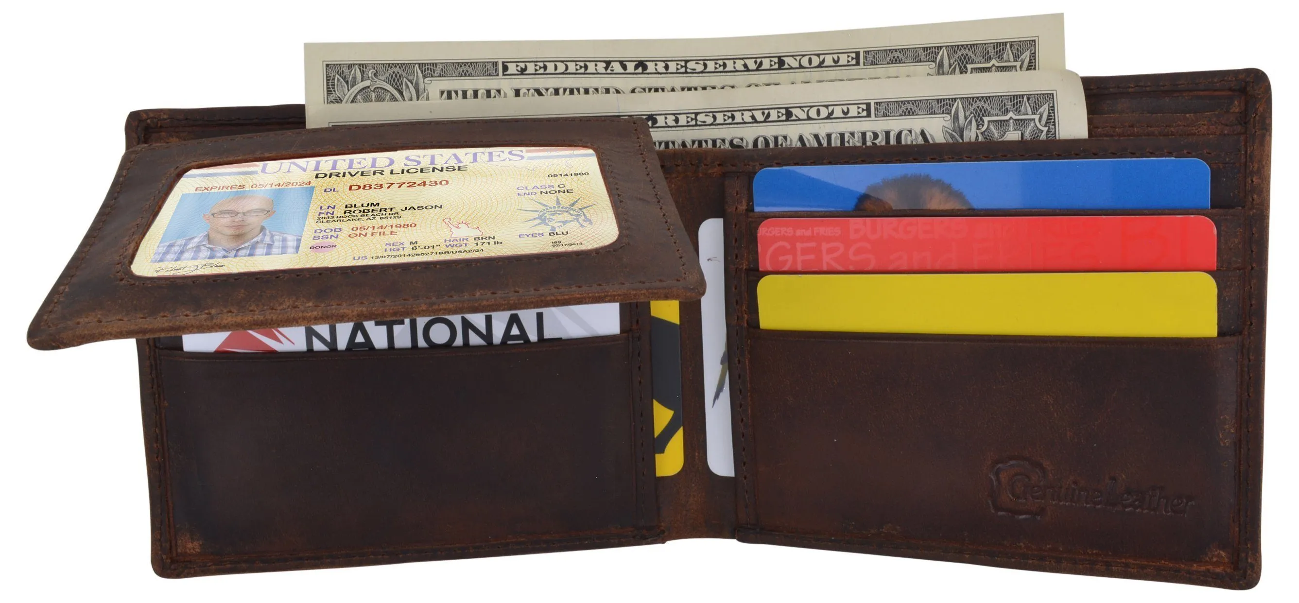 AFONiE RFID Rustic Men Wallet-Chicago Design Craft Stamp