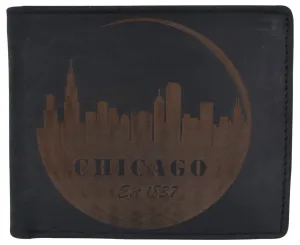 AFONiE RFID Rustic Men Wallet-Chicago Design Craft Stamp
