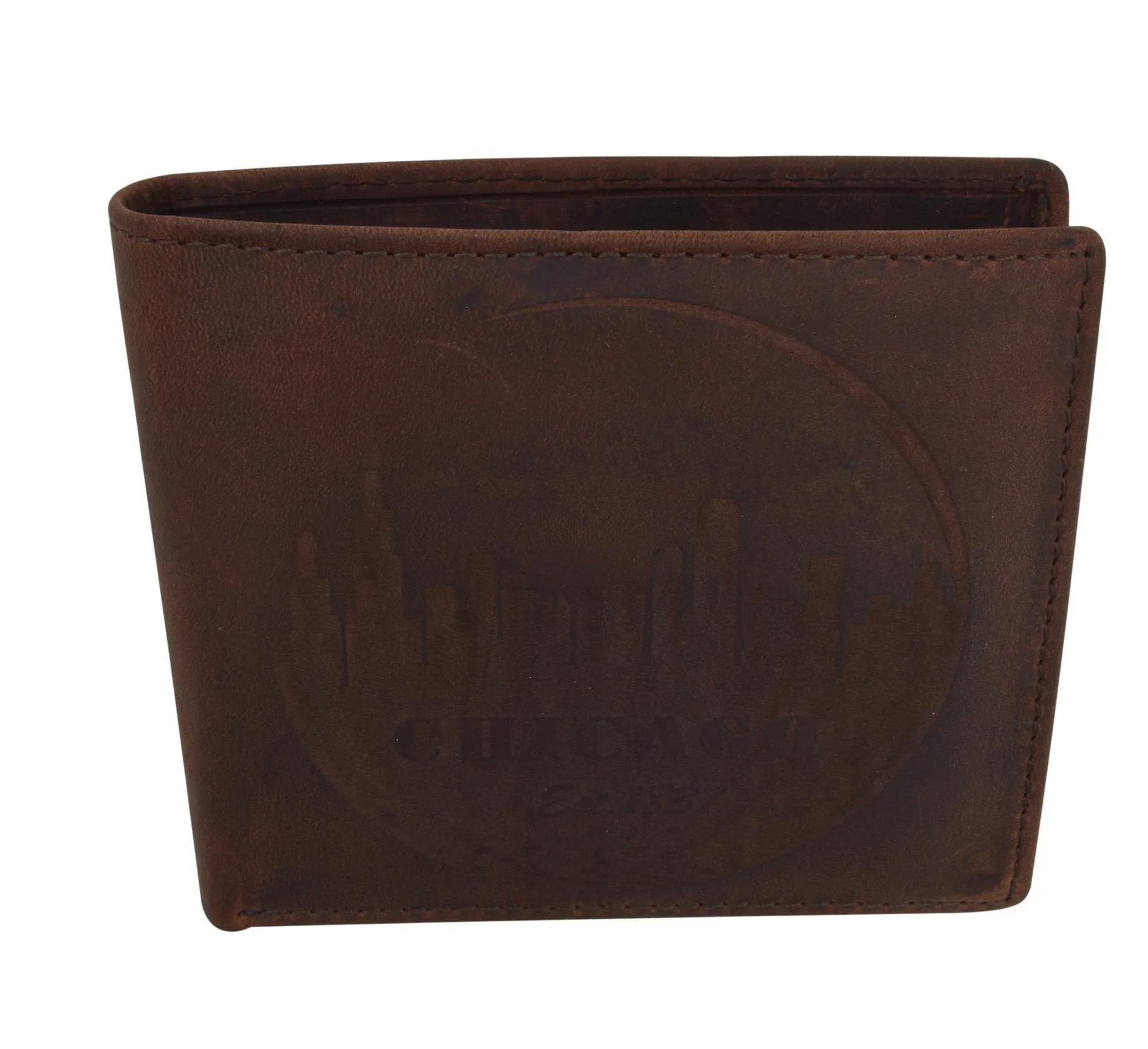 AFONiE RFID Rustic Men Wallet-Chicago Design Craft Stamp