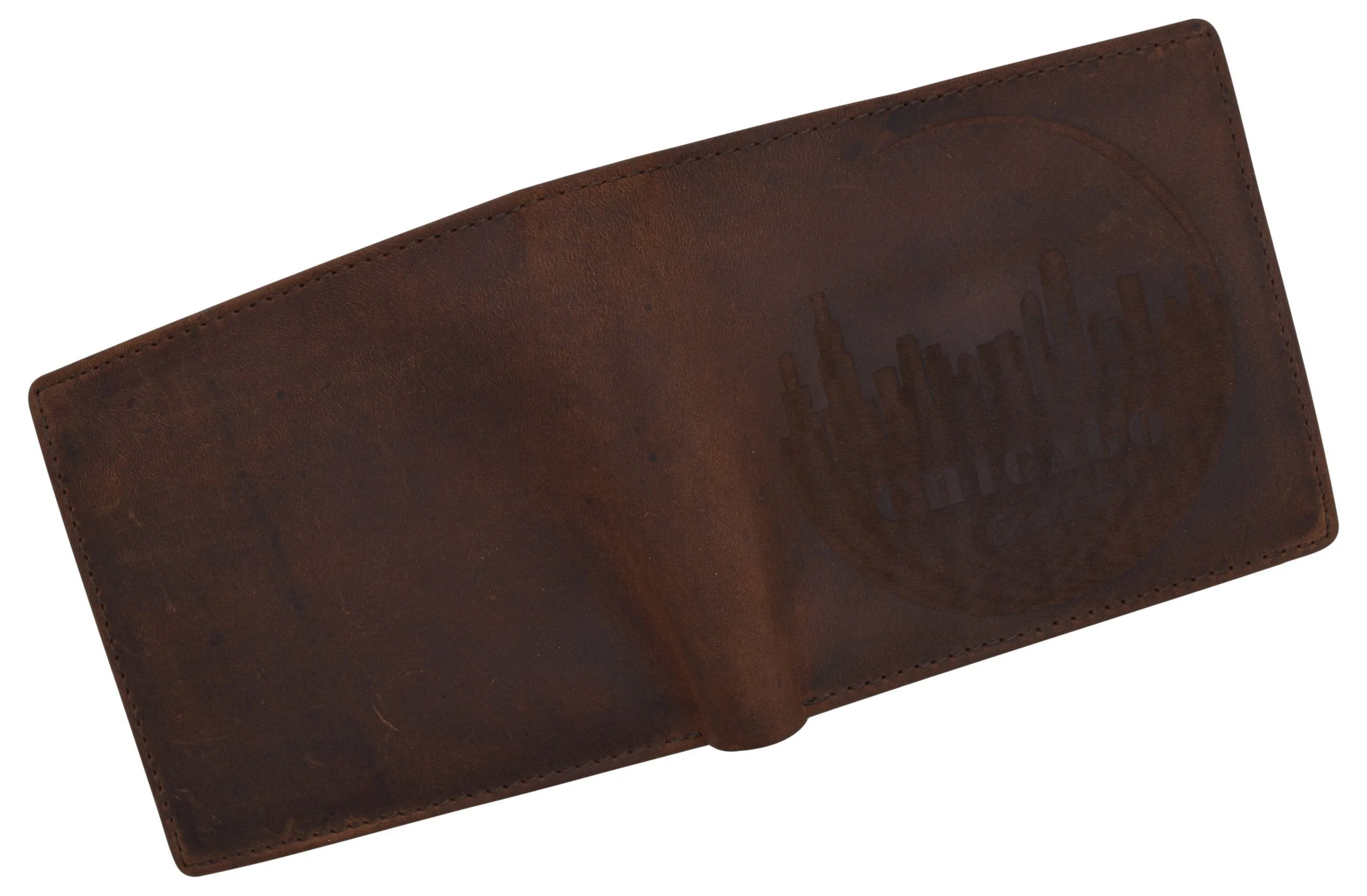 AFONiE RFID Rustic Men Wallet-Chicago Design Craft Stamp