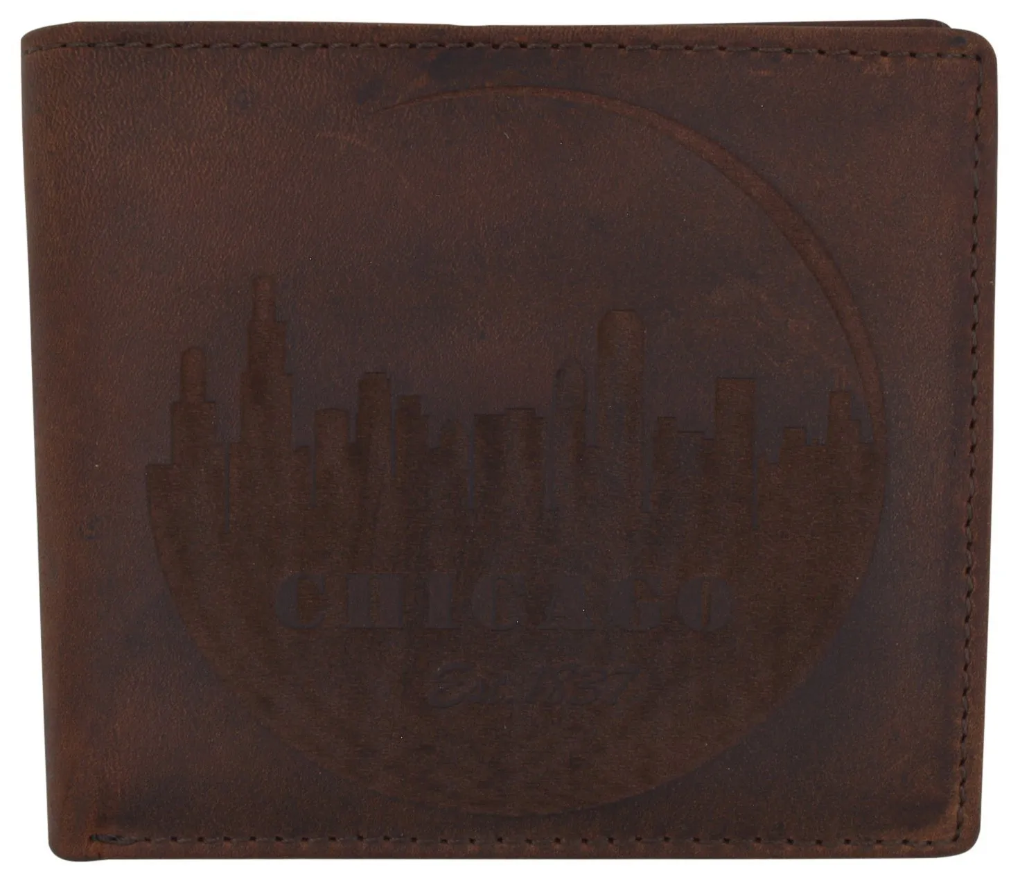AFONiE RFID Rustic Men Wallet-Chicago Design Craft Stamp