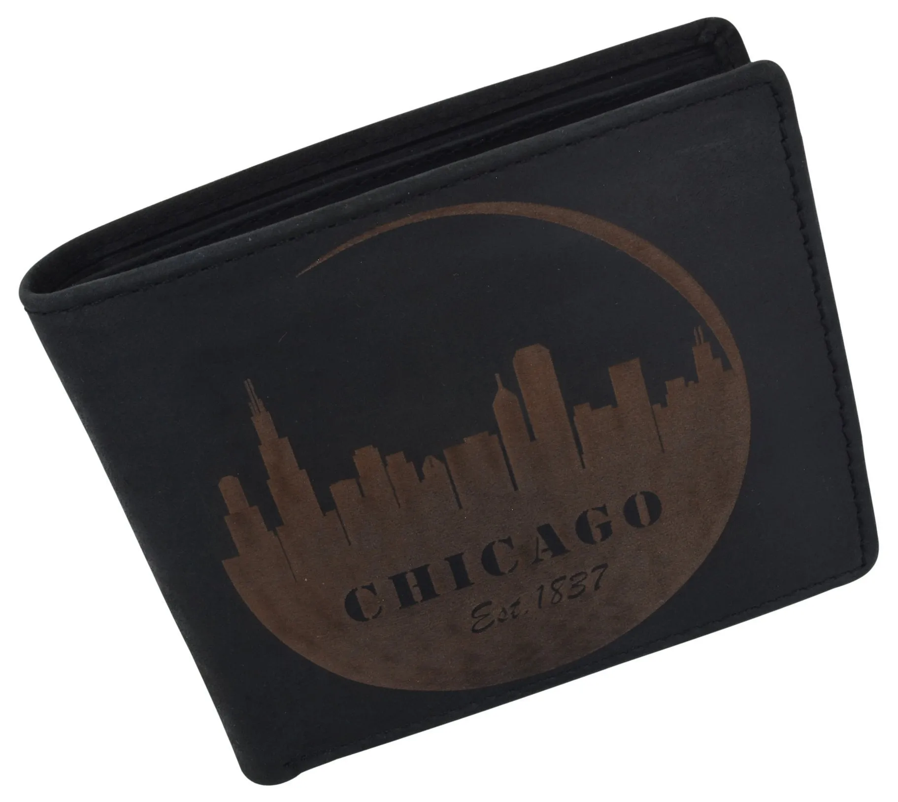 AFONiE RFID Rustic Men Wallet-Chicago Design Craft Stamp