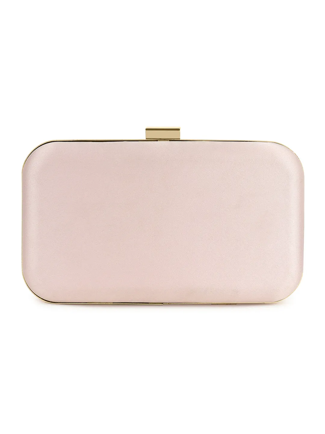 Berrylush Women Solid Pink Satin Finished Front Bow Click Box Clutch