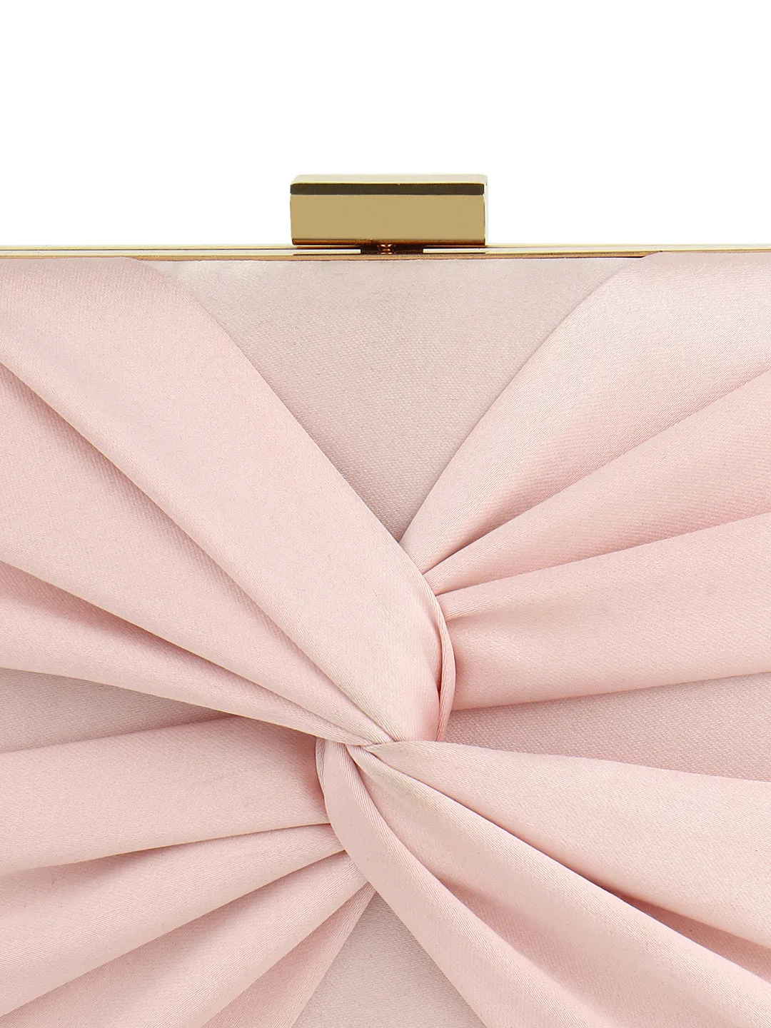 Berrylush Women Solid Pink Satin Finished Front Bow Click Box Clutch