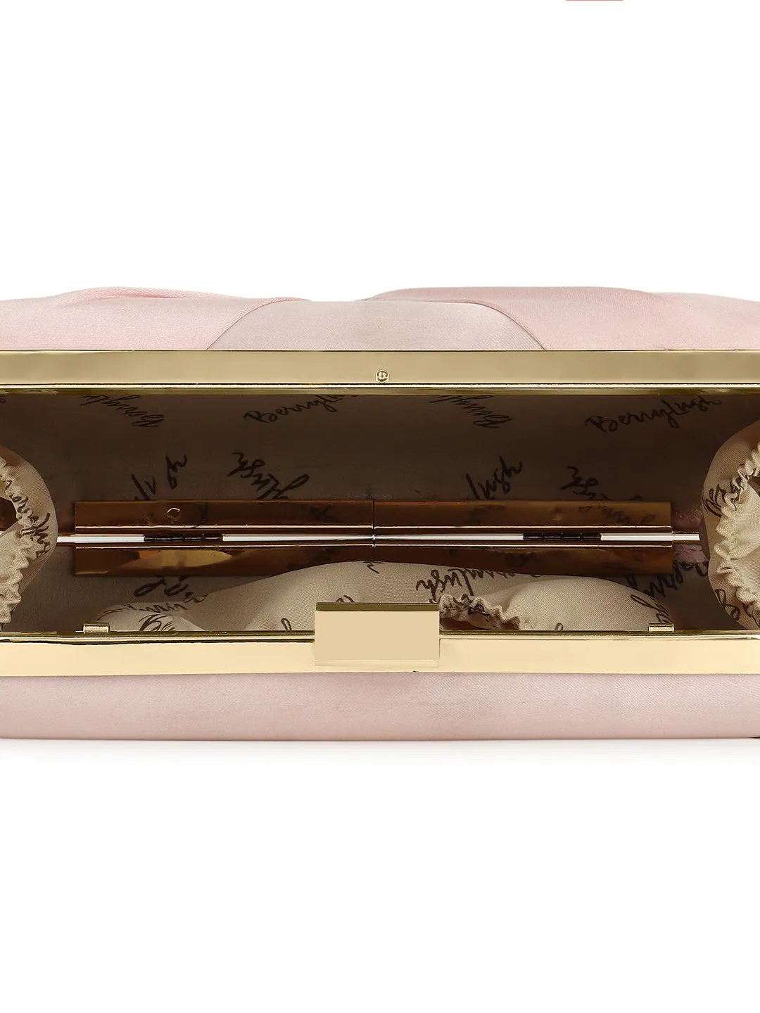 Berrylush Women Solid Pink Satin Finished Front Bow Click Box Clutch