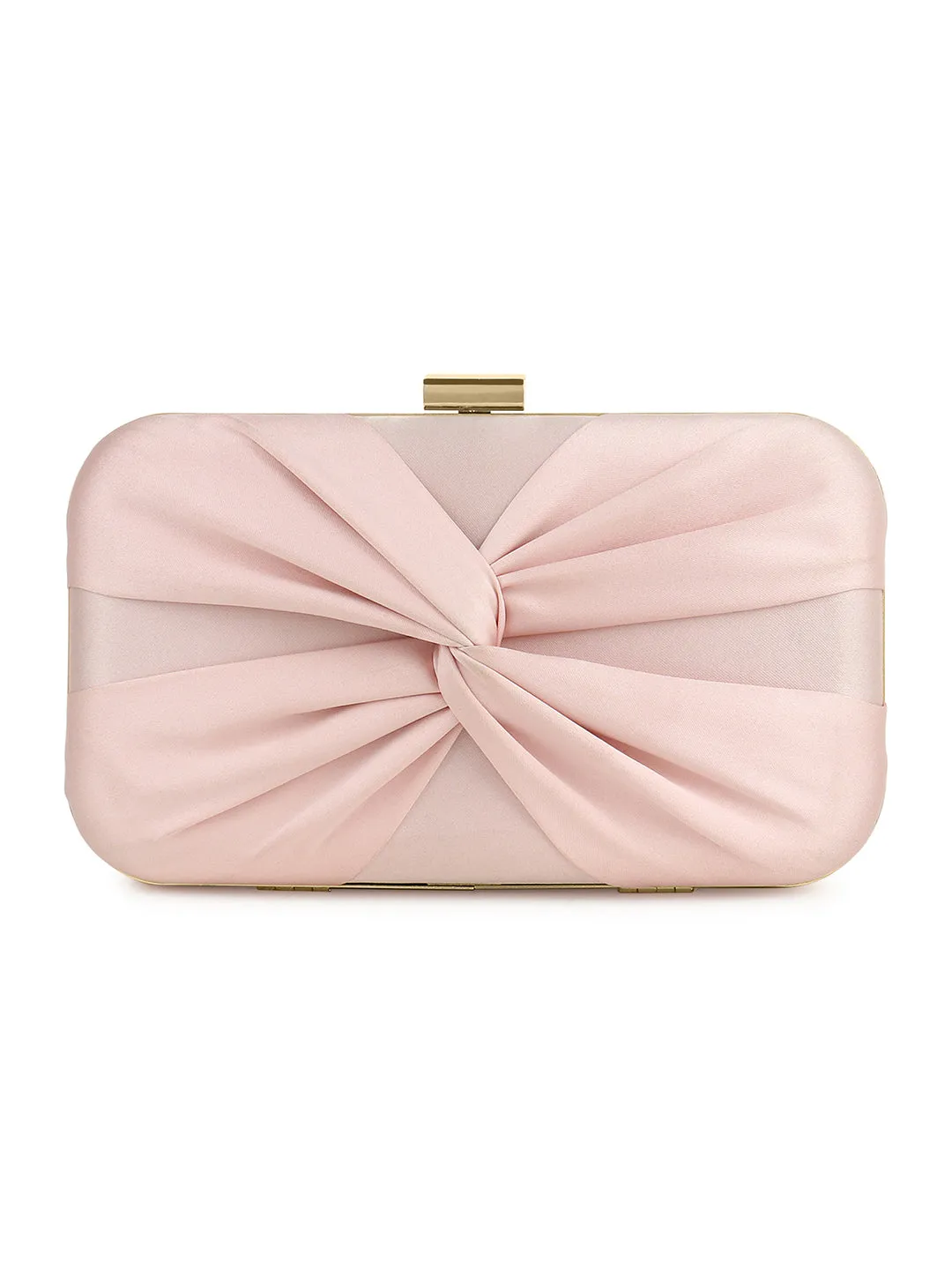 Berrylush Women Solid Pink Satin Finished Front Bow Click Box Clutch