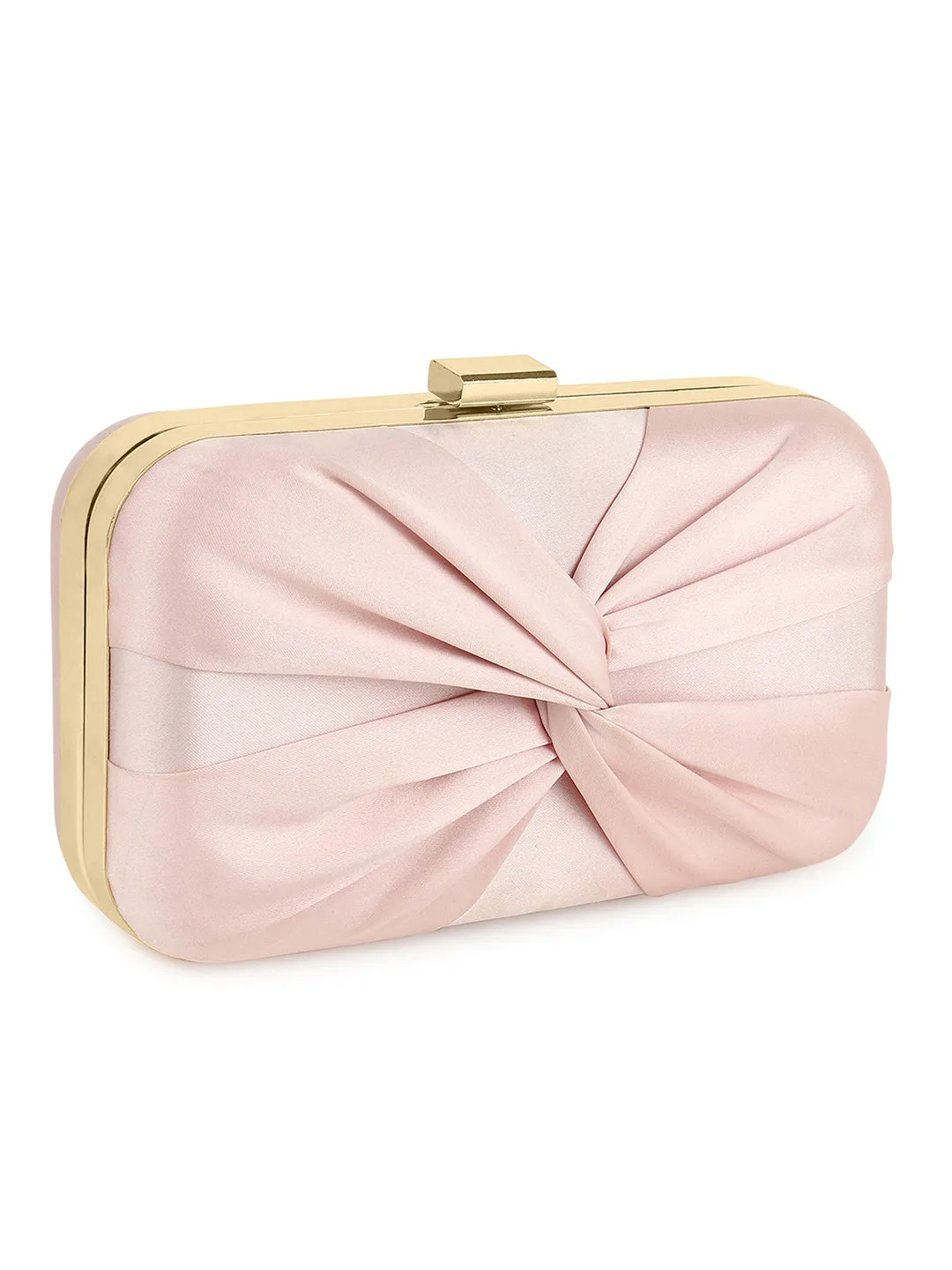Berrylush Women Solid Pink Satin Finished Front Bow Click Box Clutch