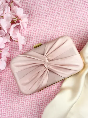 Berrylush Women Solid Pink Satin Finished Front Bow Click Box Clutch