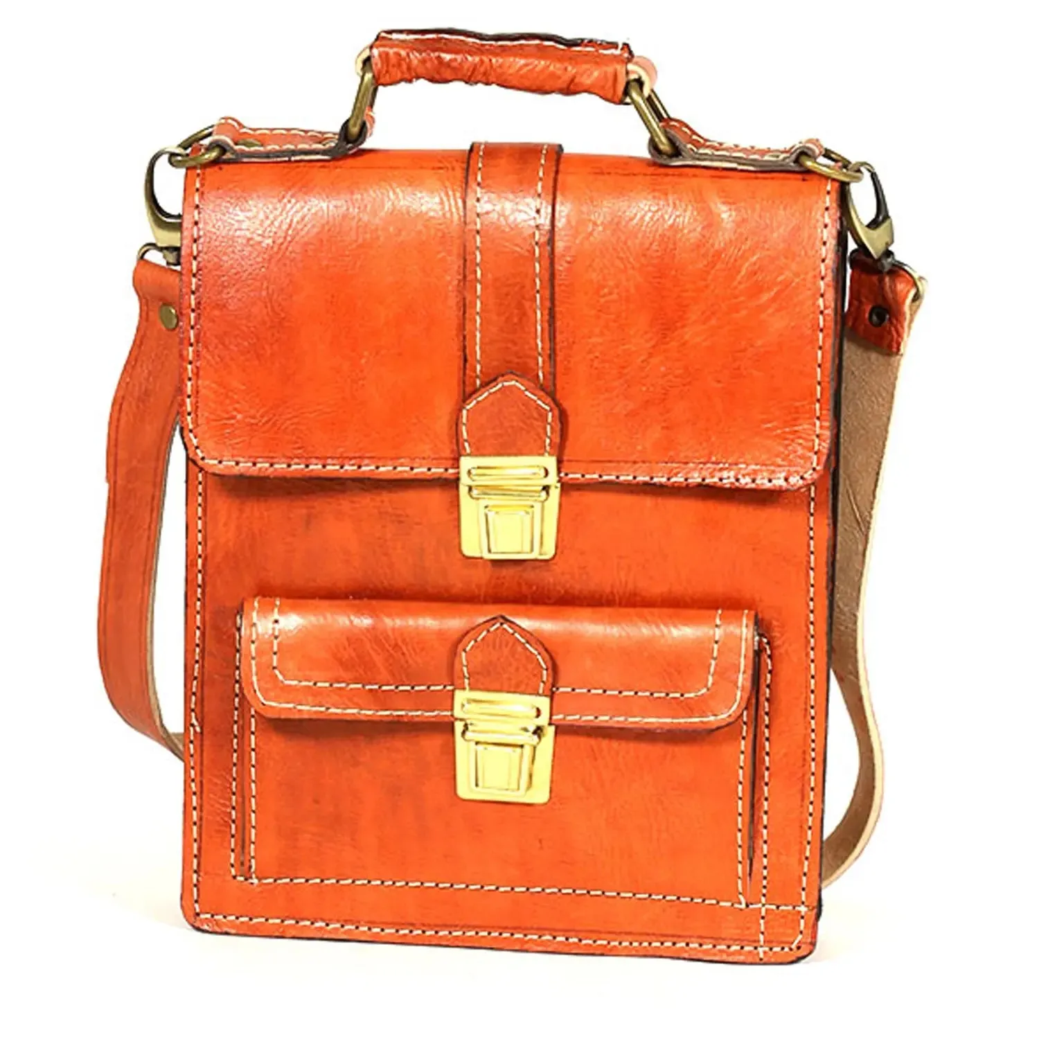 Biyadina Premium Vintage Messenger Leather Bag Handmade Satchel Red for Ladies and gentleman Shoulder-bags