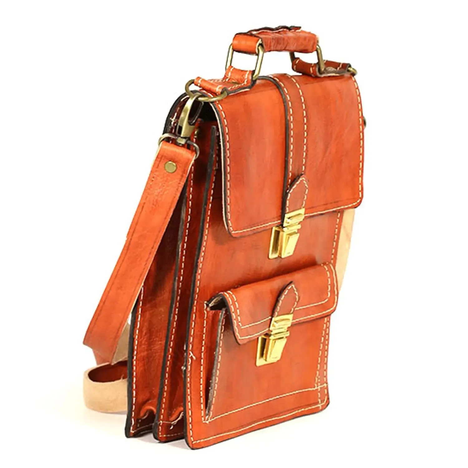 Biyadina Premium Vintage Messenger Leather Bag Handmade Satchel Red for Ladies and gentleman Shoulder-bags