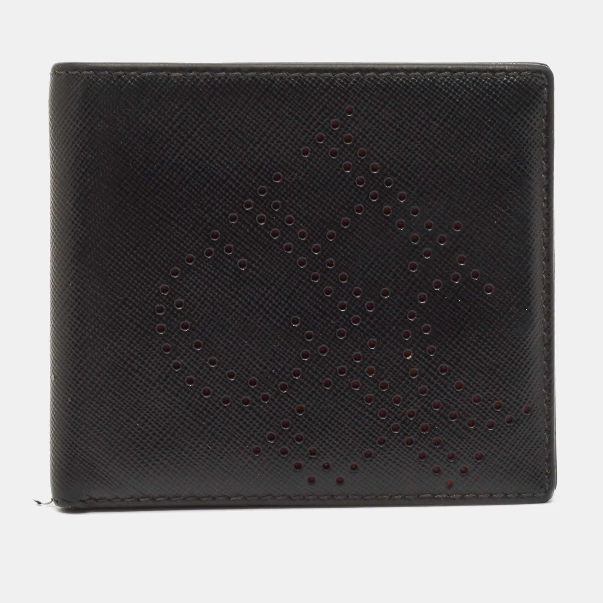Black Leather Perforated Logo Bifold Wallet