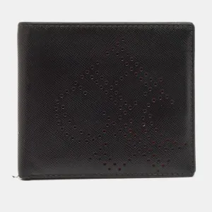 Black Leather Perforated Logo Bifold Wallet