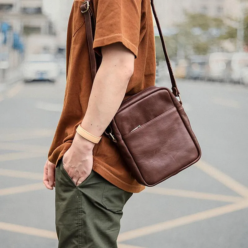 Brown Leather Mens CasualSmall Vertical Courier Bag Messenger Bags Black Postman Bag For Men