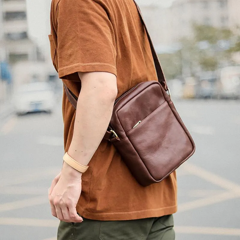 Brown Leather Mens CasualSmall Vertical Courier Bag Messenger Bags Black Postman Bag For Men