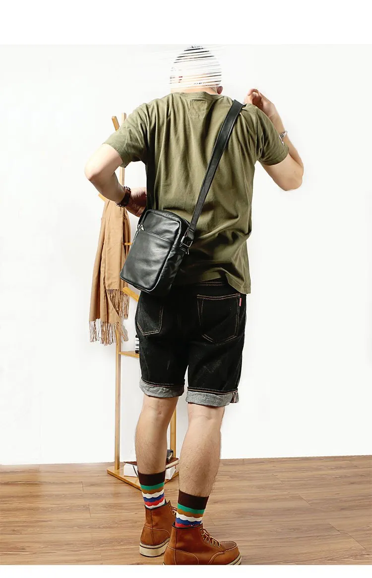 Brown Leather Mens CasualSmall Vertical Courier Bag Messenger Bags Black Postman Bag For Men