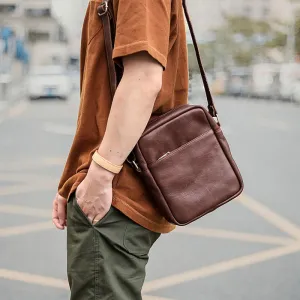 Brown Leather Mens CasualSmall Vertical Courier Bag Messenger Bags Black Postman Bag For Men