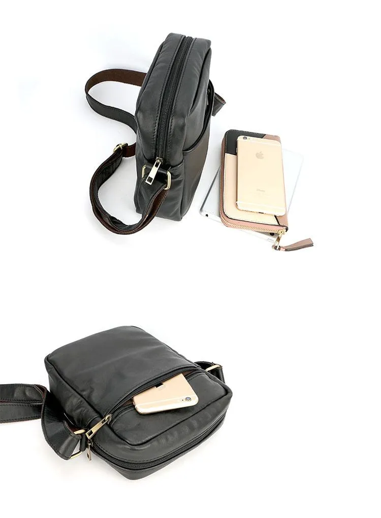 Brown Leather Mens CasualSmall Vertical Courier Bag Messenger Bags Black Postman Bag For Men