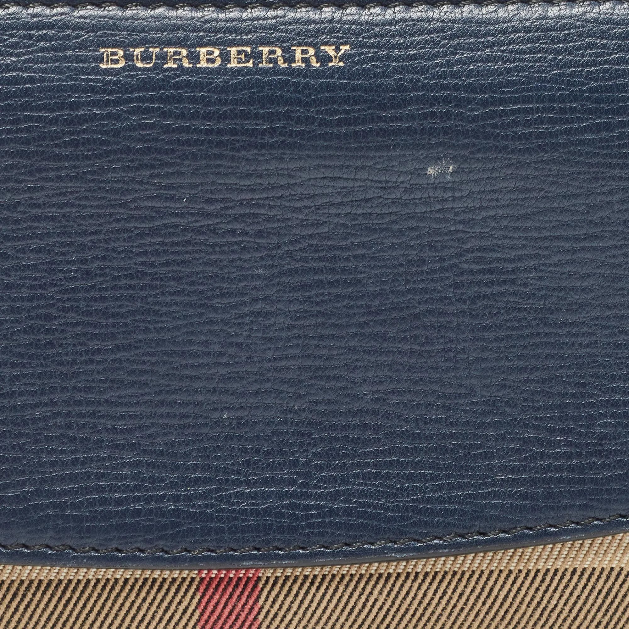 BURBERRY Navy Blue/Beige House Check Canvas and Leather Zip Continental Wallet