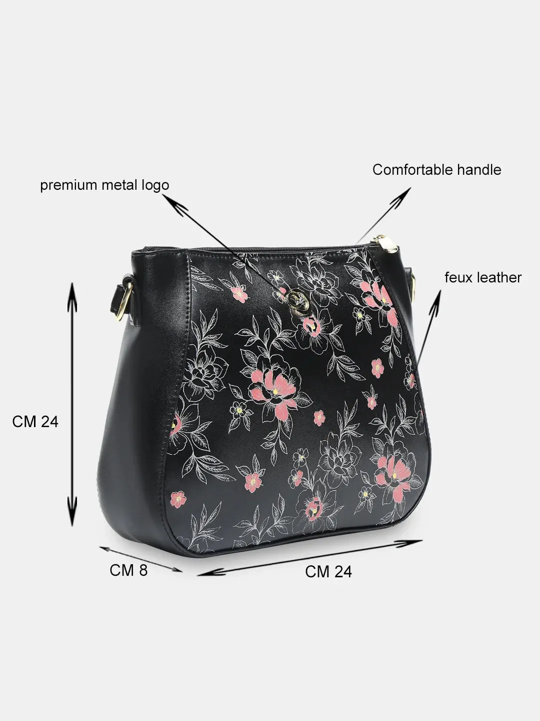 Caprese Snow Sling Medium Printed Women'S Handbag Black