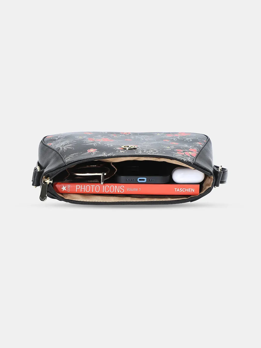 Caprese Snow Sling Medium Printed Women'S Handbag Black