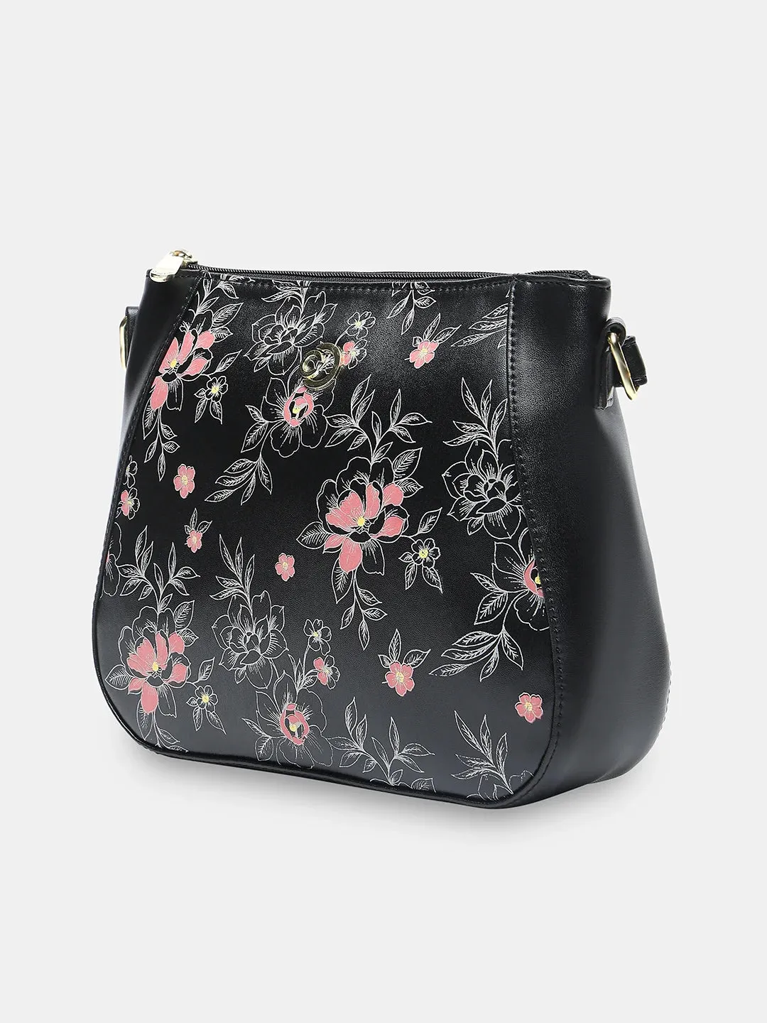 Caprese Snow Sling Medium Printed Women'S Handbag Black