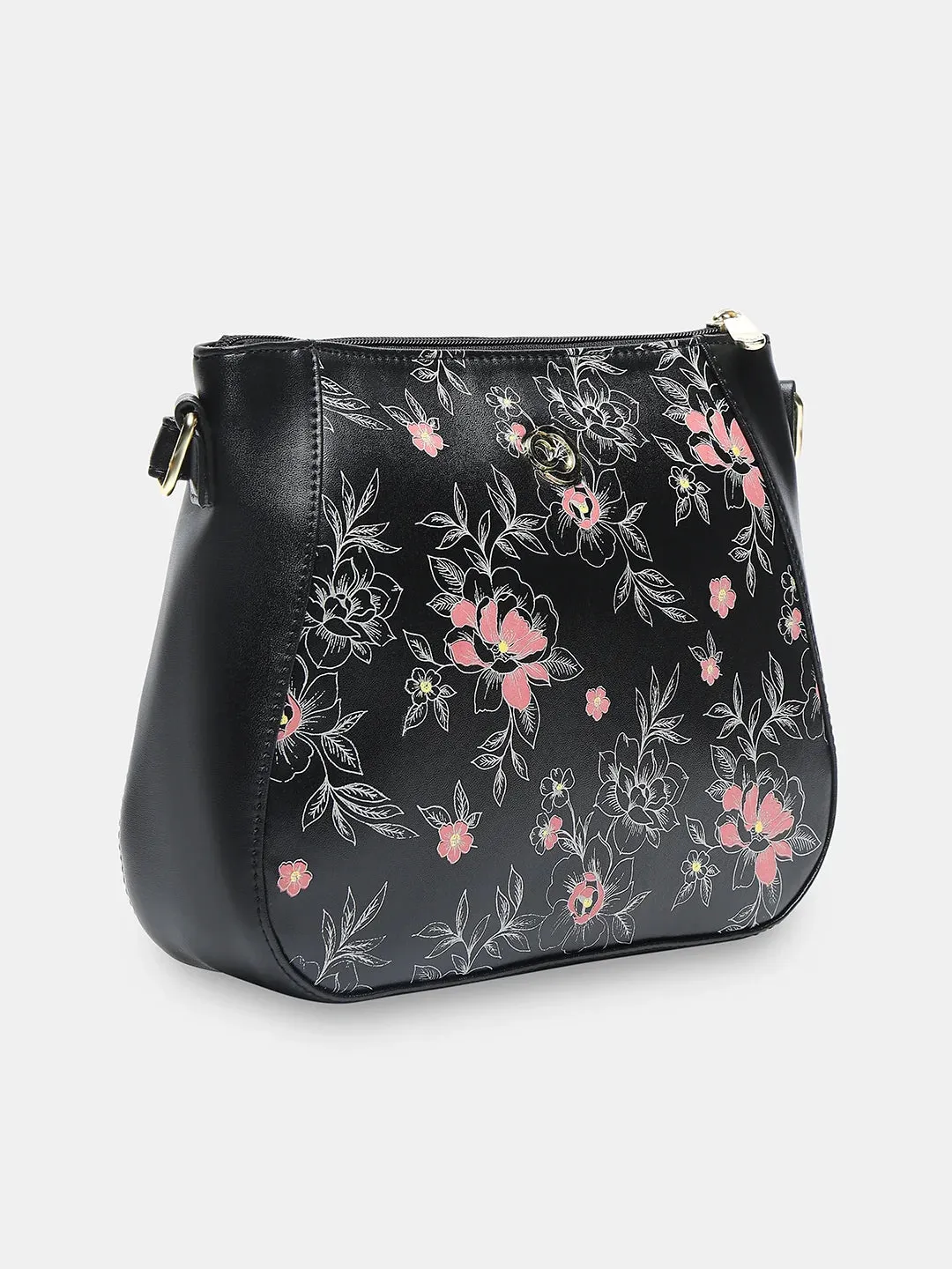 Caprese Snow Sling Medium Printed Women'S Handbag Black