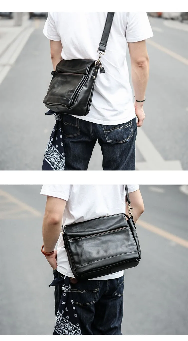 Casual Black Leather Mens Courier Bags Messenger Bags Brown Postman Bags For Men