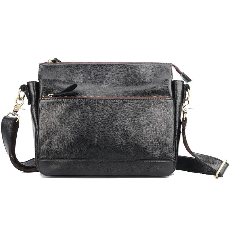 Casual Black Leather Mens Courier Bags Messenger Bags Brown Postman Bags For Men