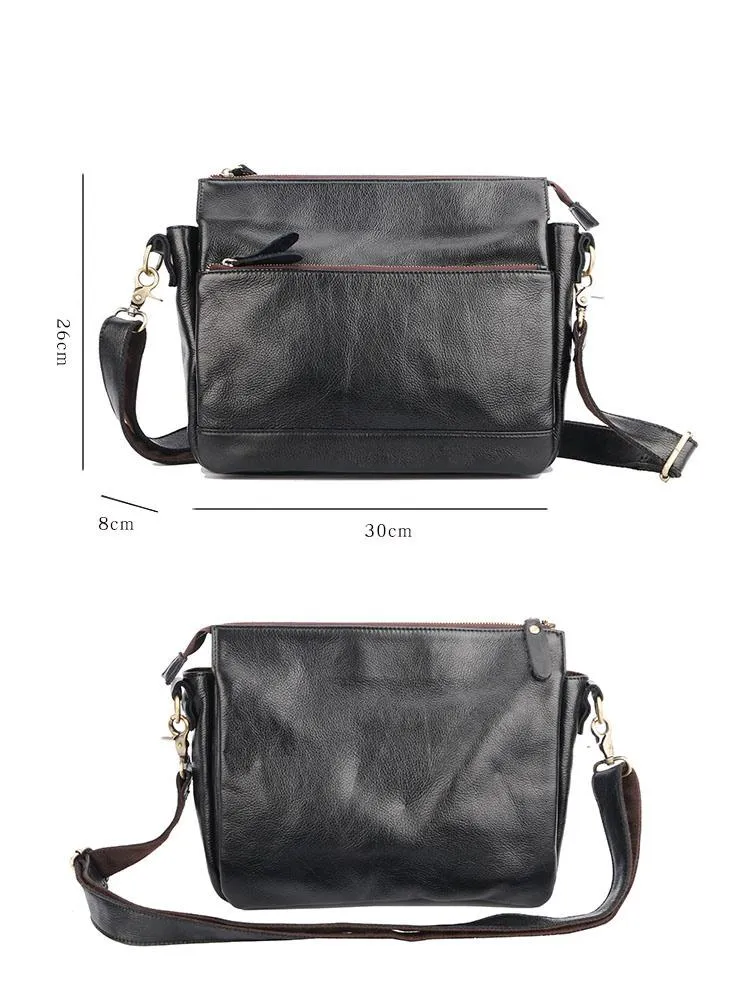 Casual Black Leather Mens Courier Bags Messenger Bags Brown Postman Bags For Men