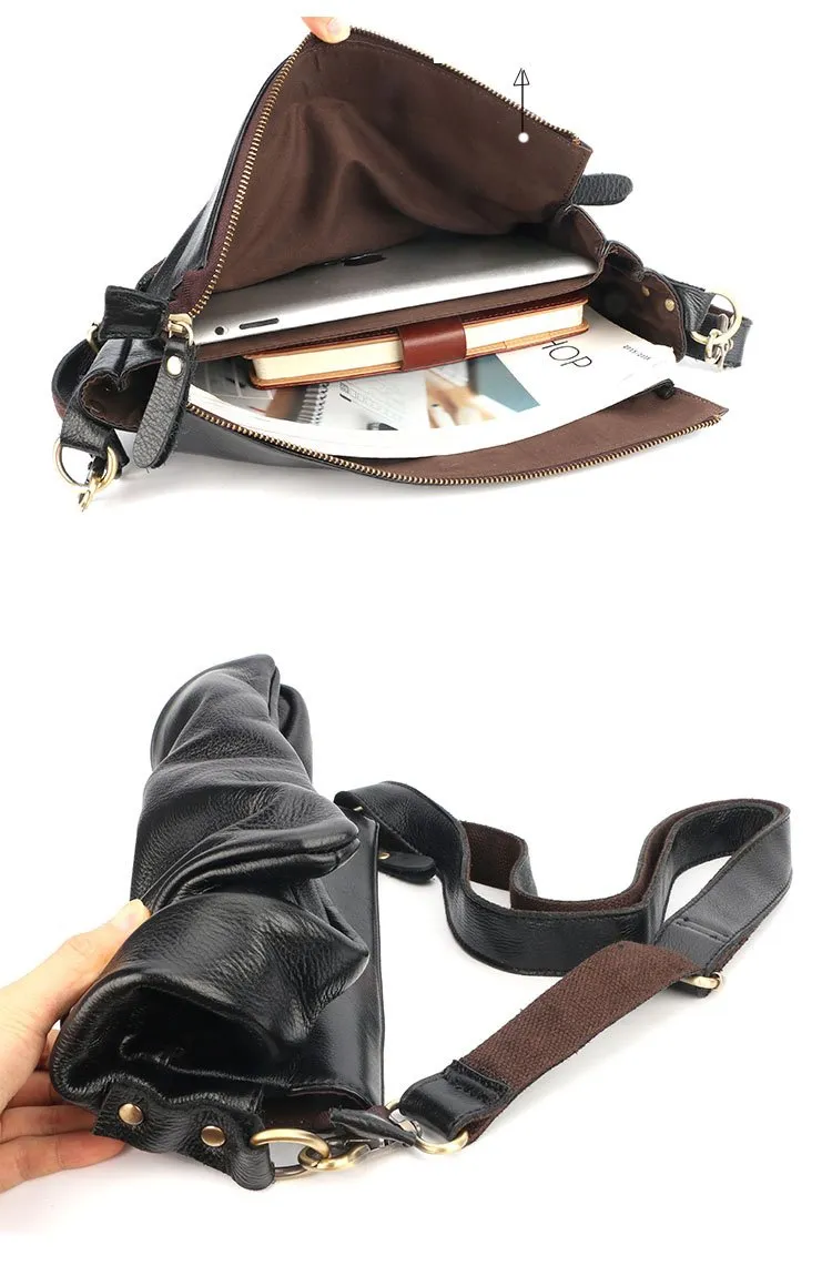 Casual Black Leather Mens Courier Bags Messenger Bags Brown Postman Bags For Men