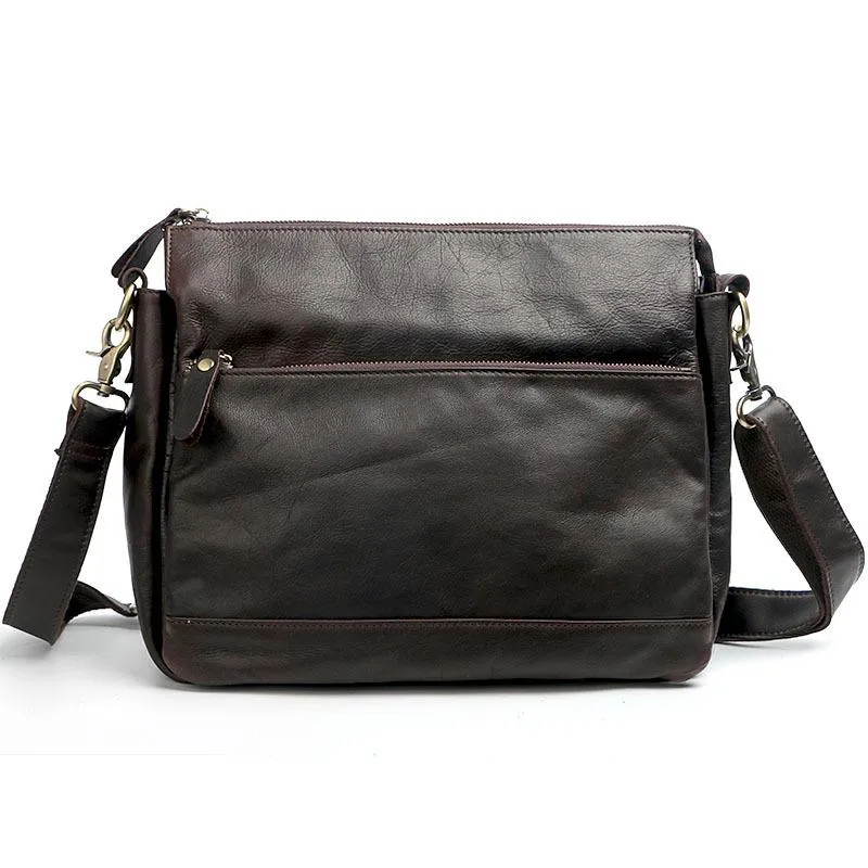Casual Black Leather Mens Courier Bags Messenger Bags Brown Postman Bags For Men