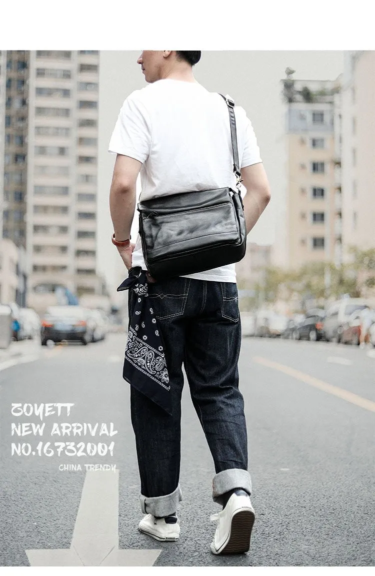 Casual Black Leather Mens Courier Bags Messenger Bags Brown Postman Bags For Men
