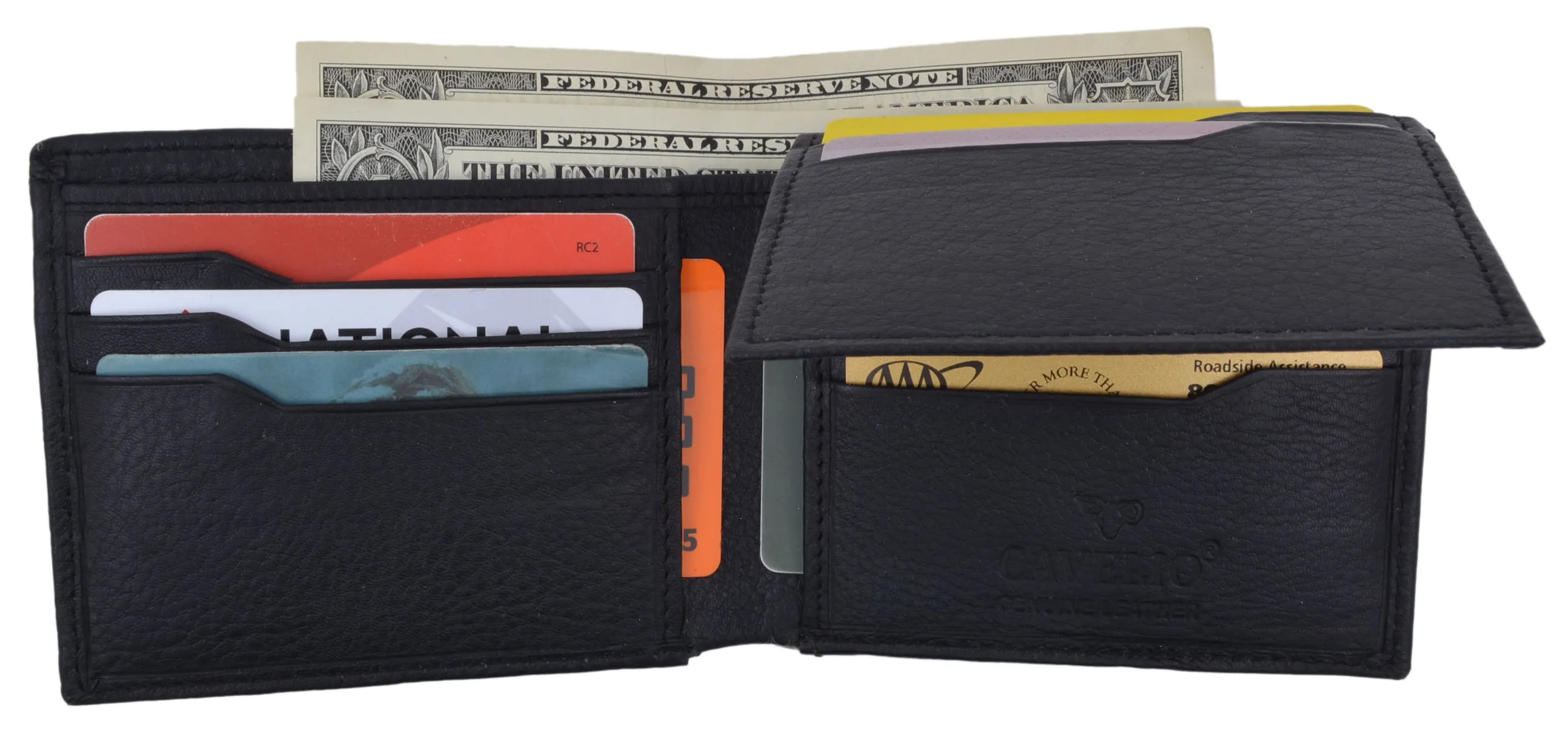 Cavelio Flap-Up ID Credit Card Holder Bifold Men's Premium Leather Wallet