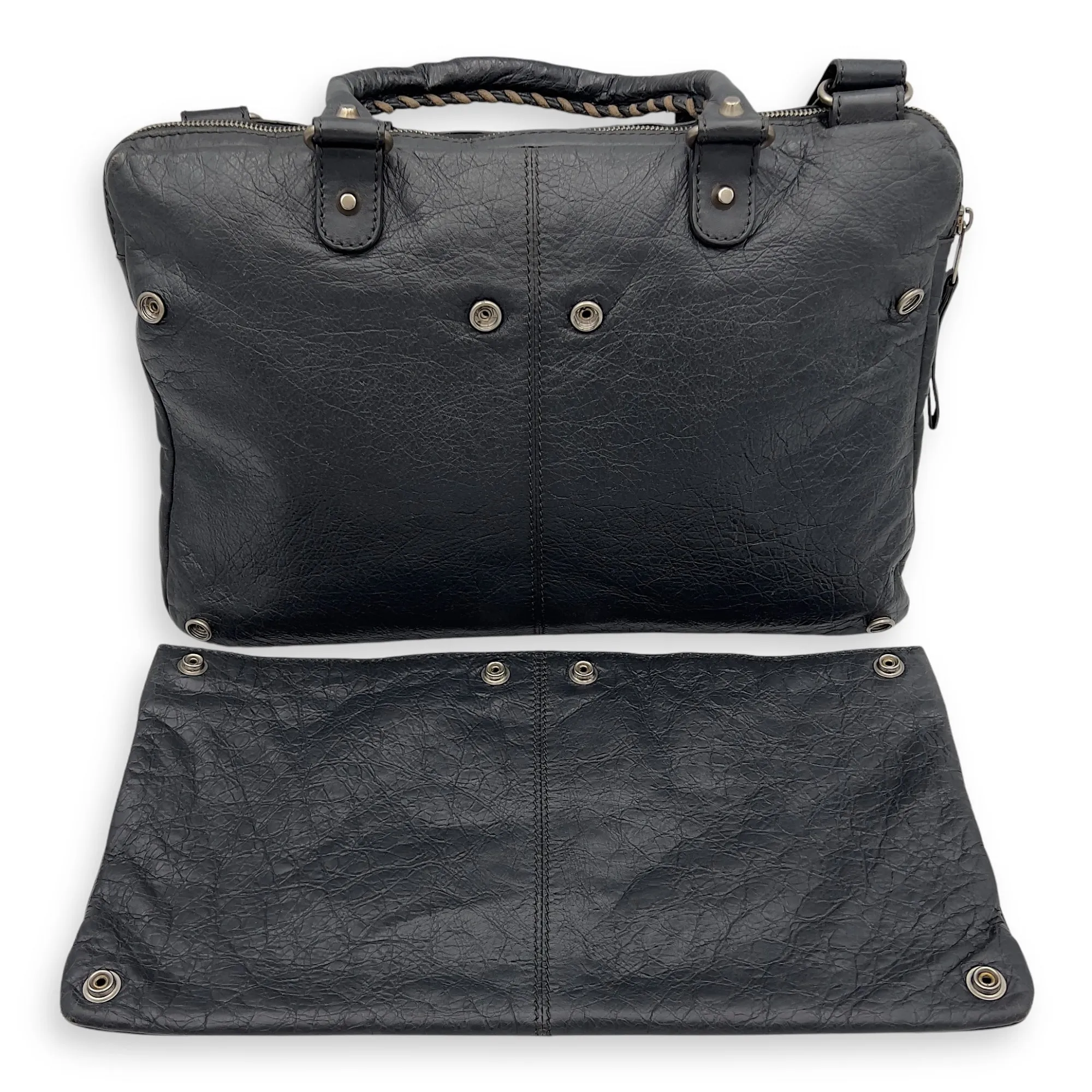 City Grey Messenger bag in Distressed Leather, Silver hardware