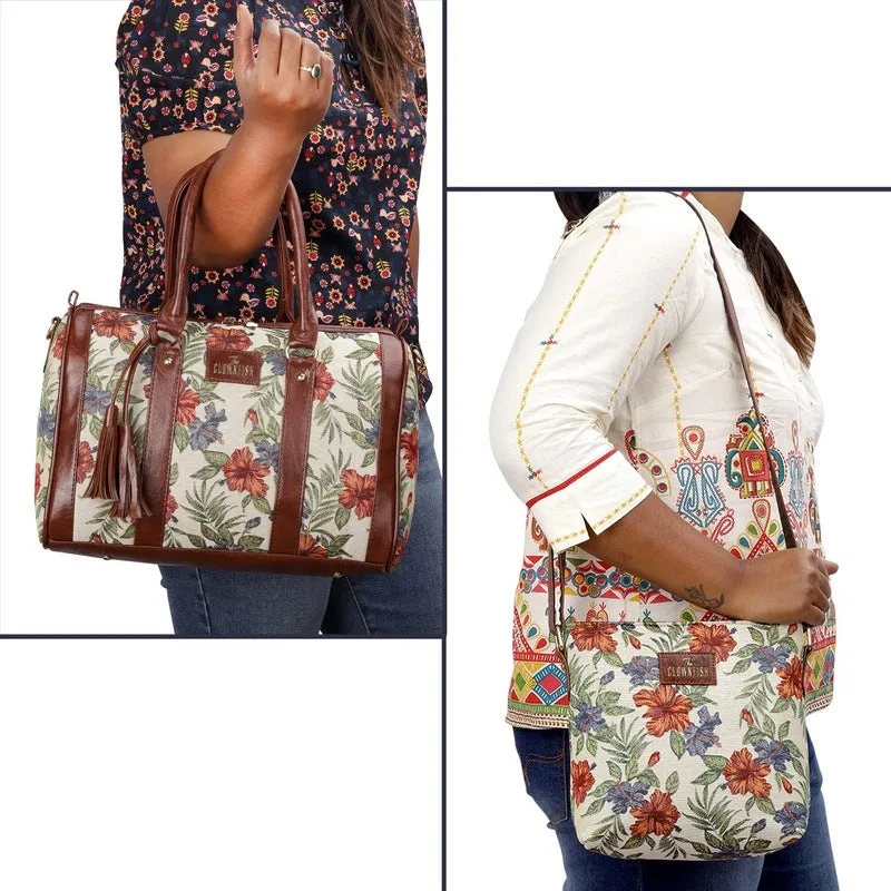 Combo: Linda Sling Bag & Lorna Handbag - Floral Design | Adjustable Strap | 11L | Multicolour