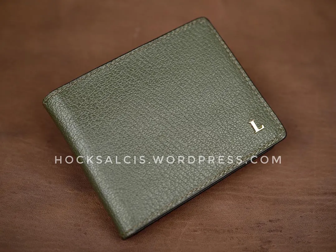 Custom personalised goat skin leather money clip wallet olive green