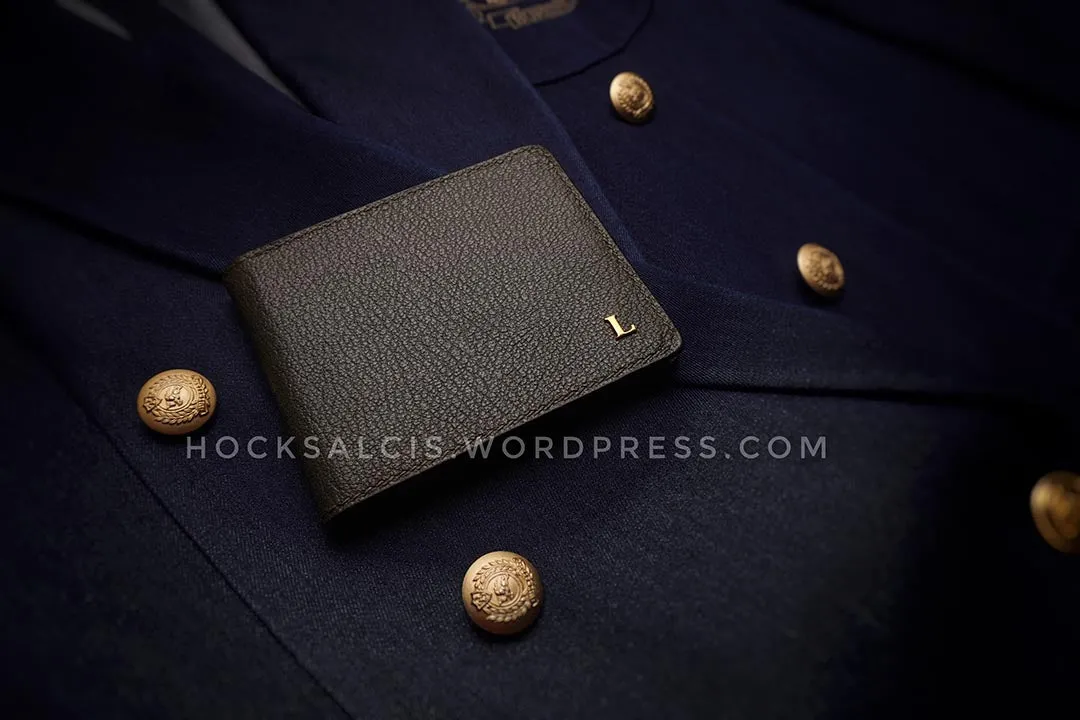 Custom personalised goat skin leather money clip wallet olive green