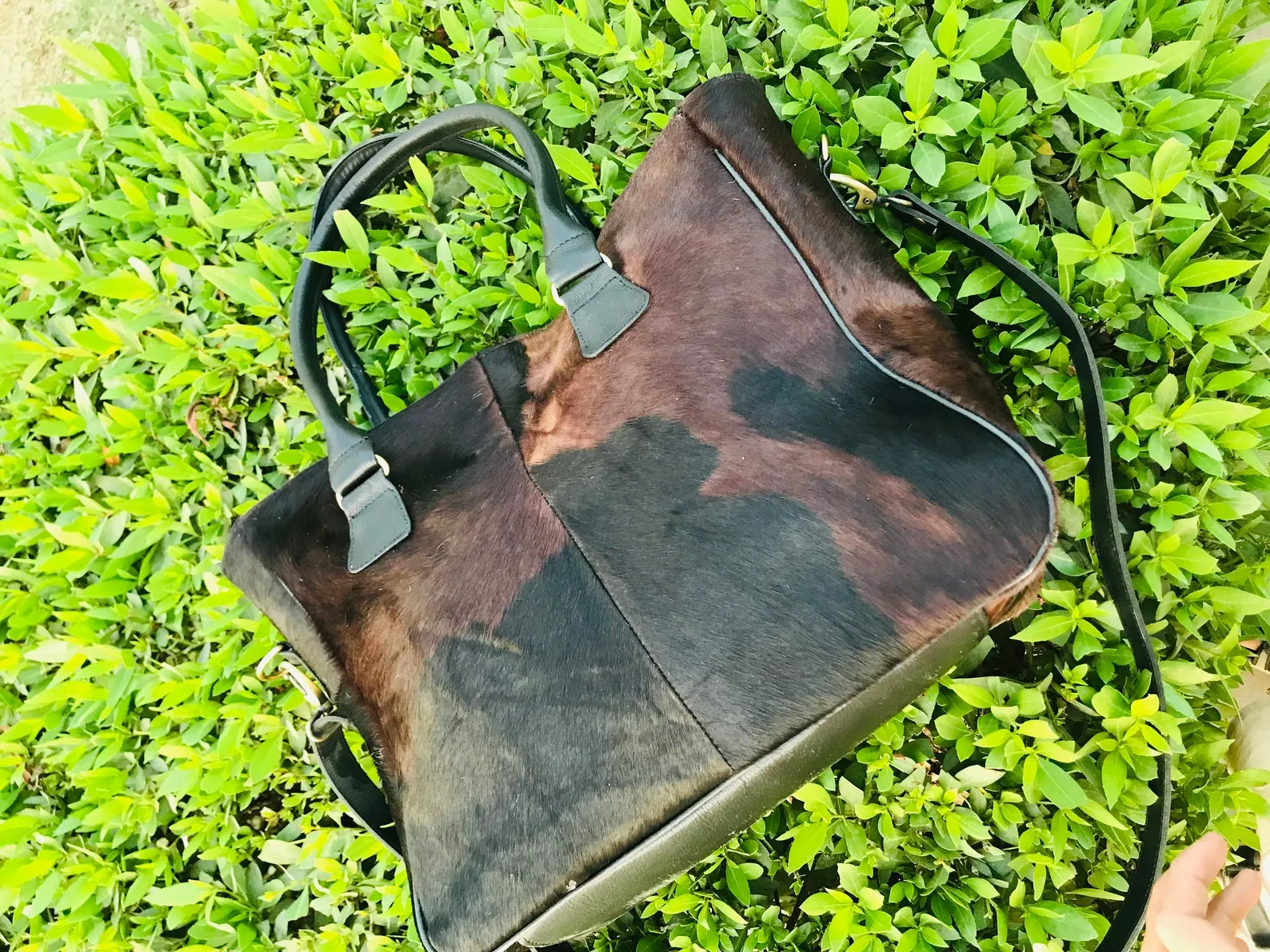 Dark Brown Black Cowhide Messenger Bag