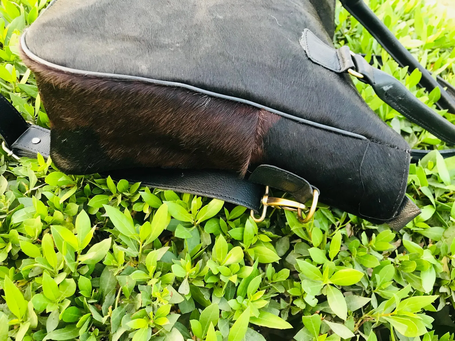 Dark Brown Black Cowhide Messenger Bag