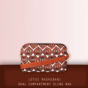 Dual Compartment Sling Bag- Lotus Madhubani