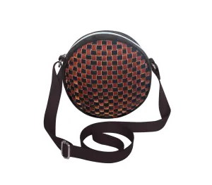 Earth Squared - Woven Velvet Lily Round Messenger Bag - Taupe & Brown - 19x4cms