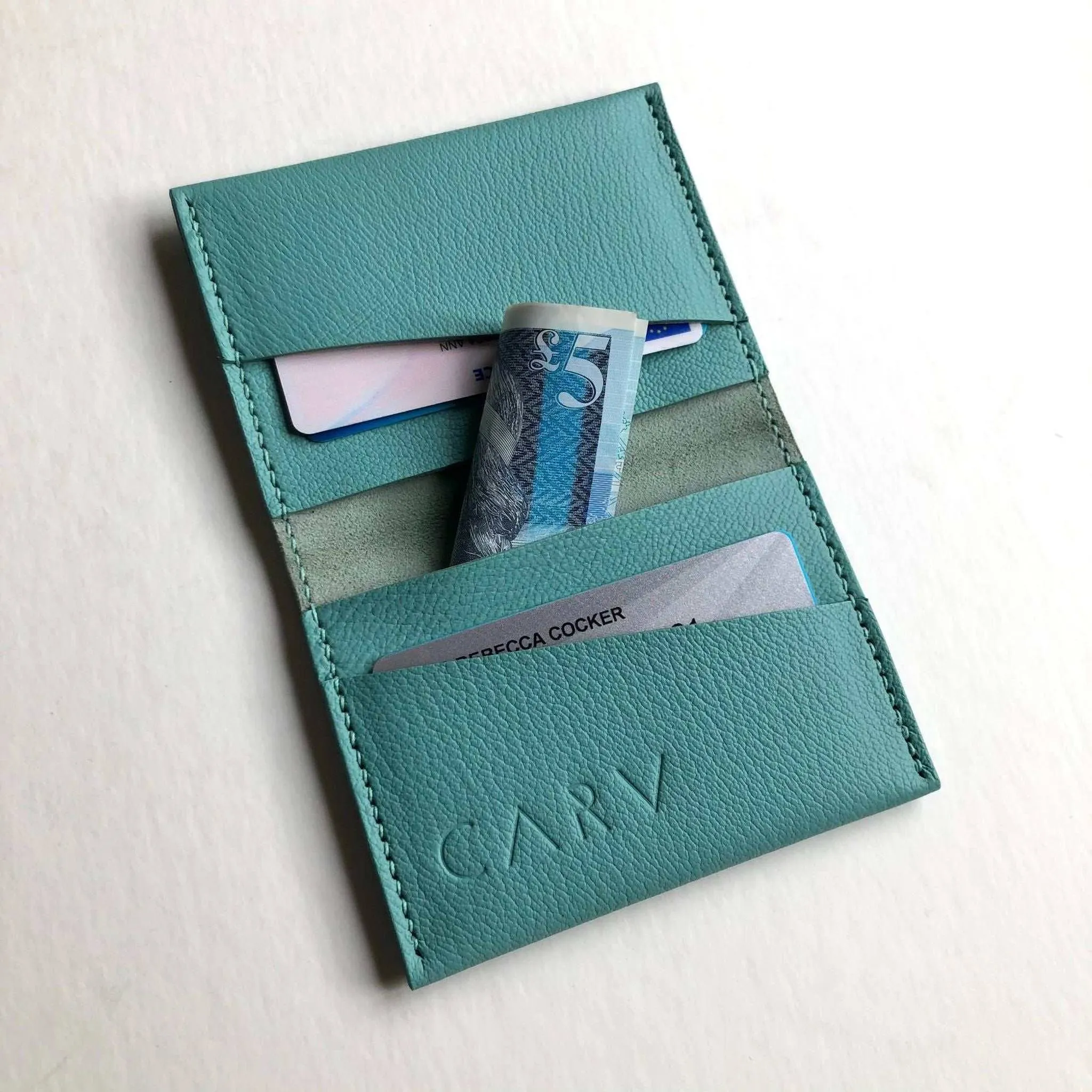 Fold Leather Bifold Card Wallet in Colours (Mustard Yellow, Taupe Grey or Turquoise)