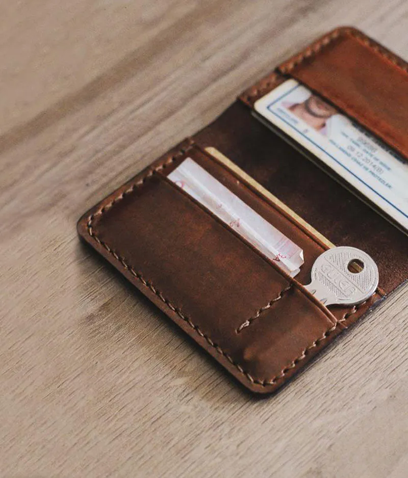 Front Pocket Wallet, Leather Handmade Brown Personalized