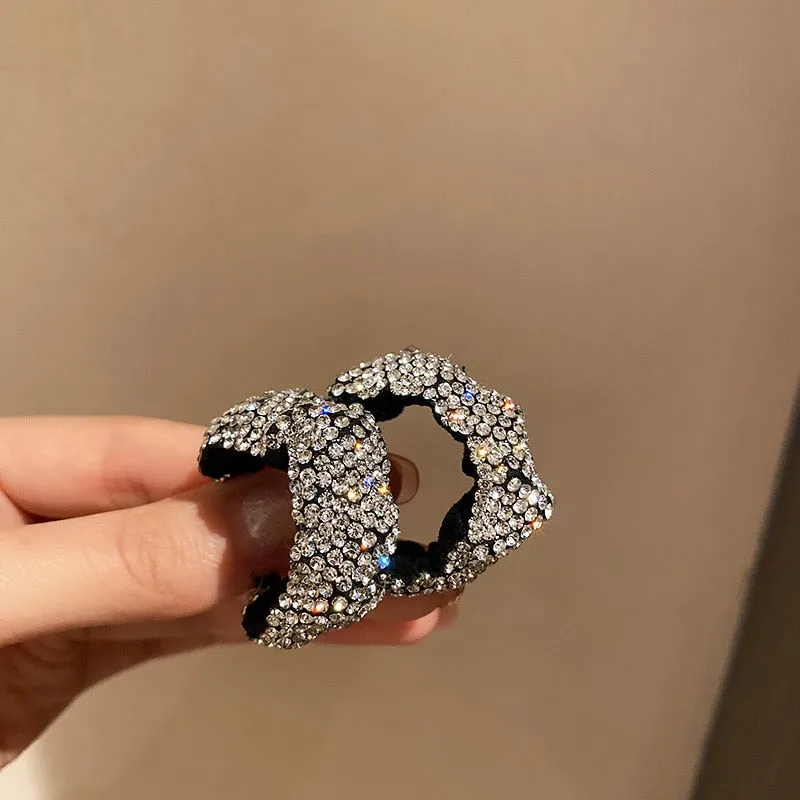 FYUAN White Black Full Rhinestones Hoop Earrings Velvet Cloth Round Geometric Earrings for Women Statement Jewelry