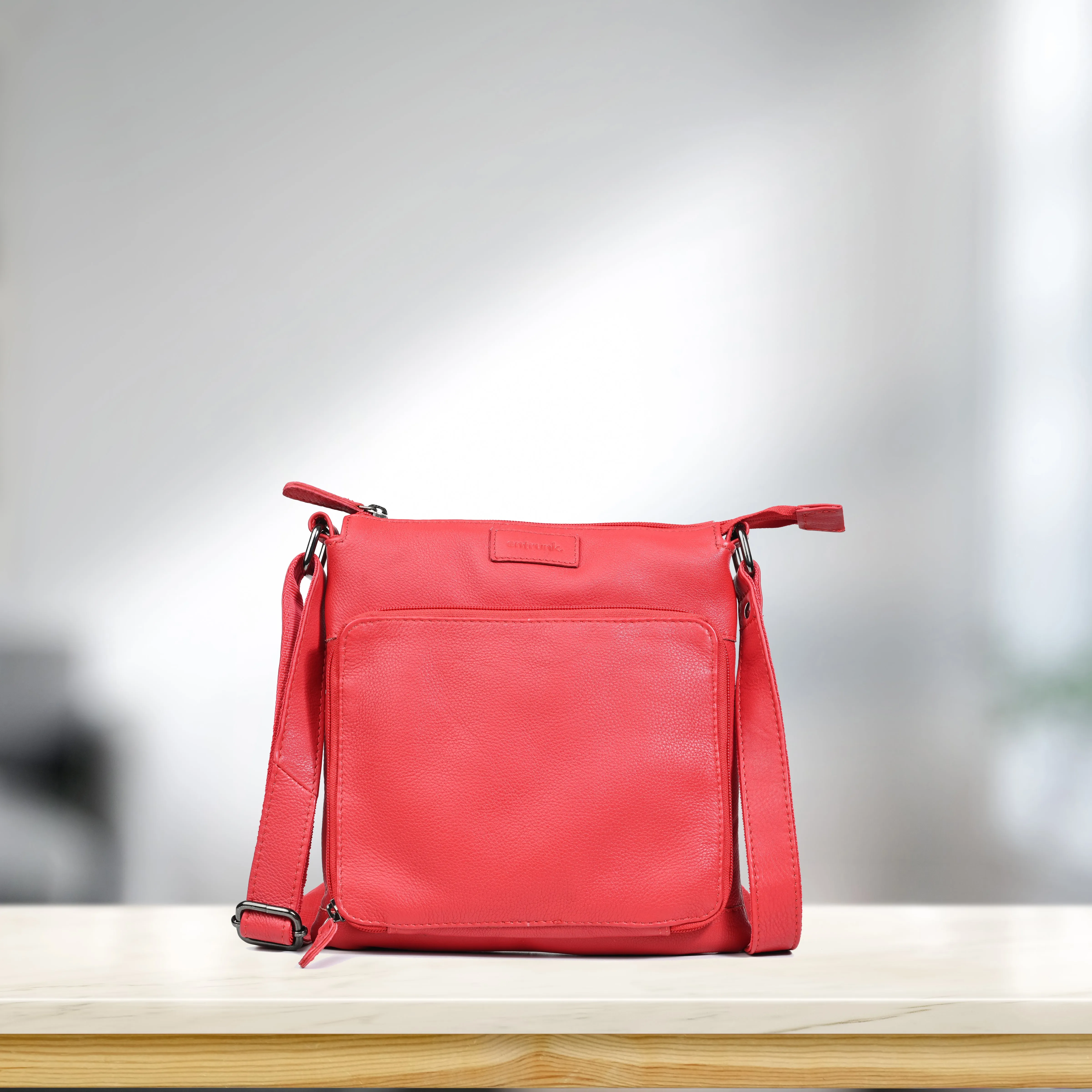 Genuine Premium Leather Made Casual Sling Bag For Men And Women-Red