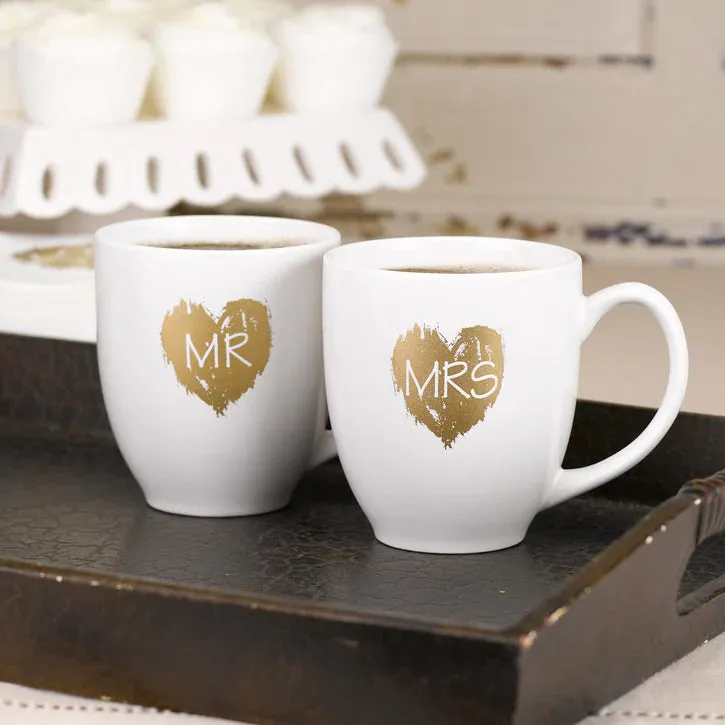 Gold Hearts Mr and Mrs Coffee Tea Cup Gift Set