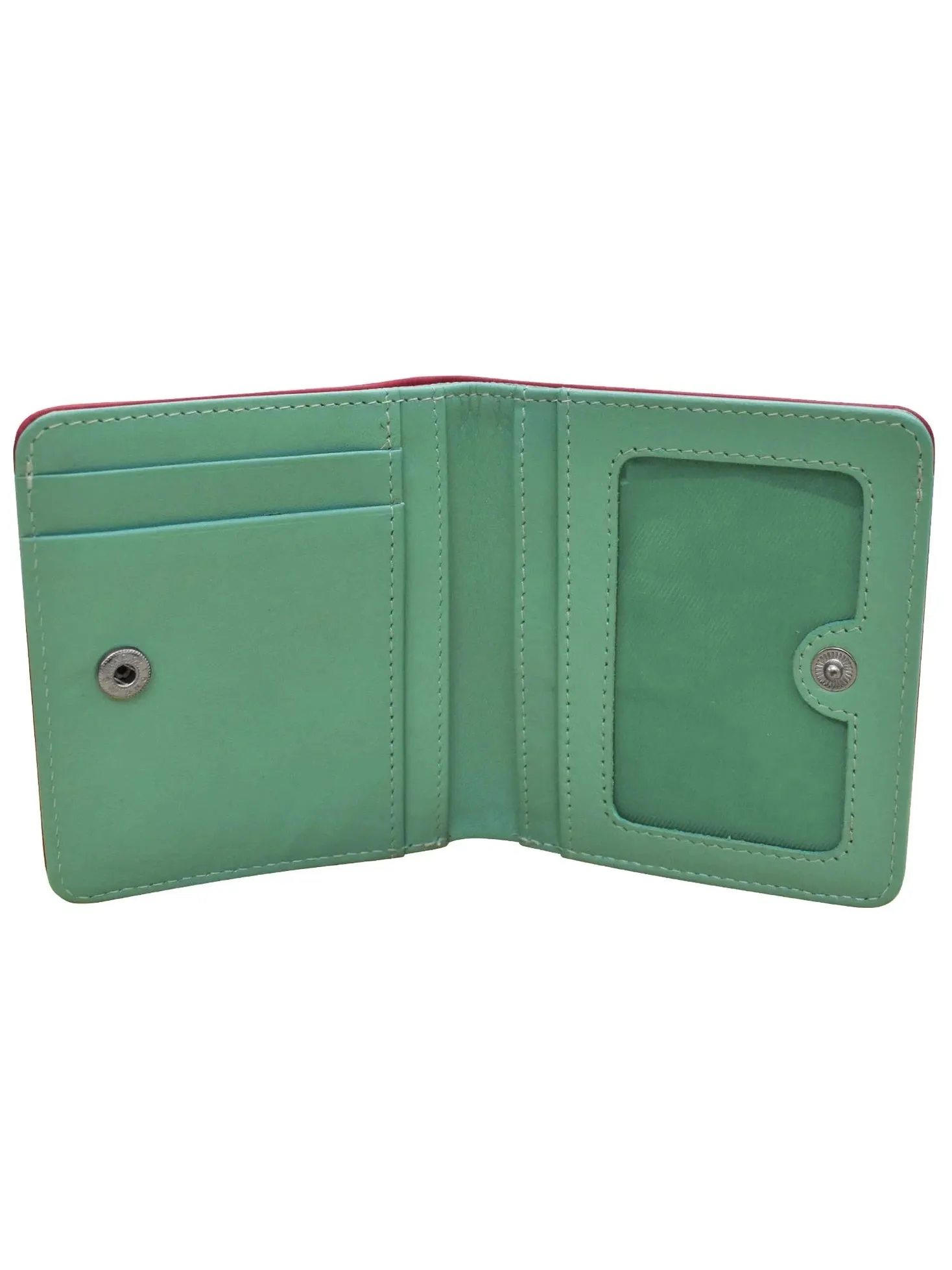 Indian Pink/Turquoise-Two Tone Mini Bifold Rfid Leather Wallet