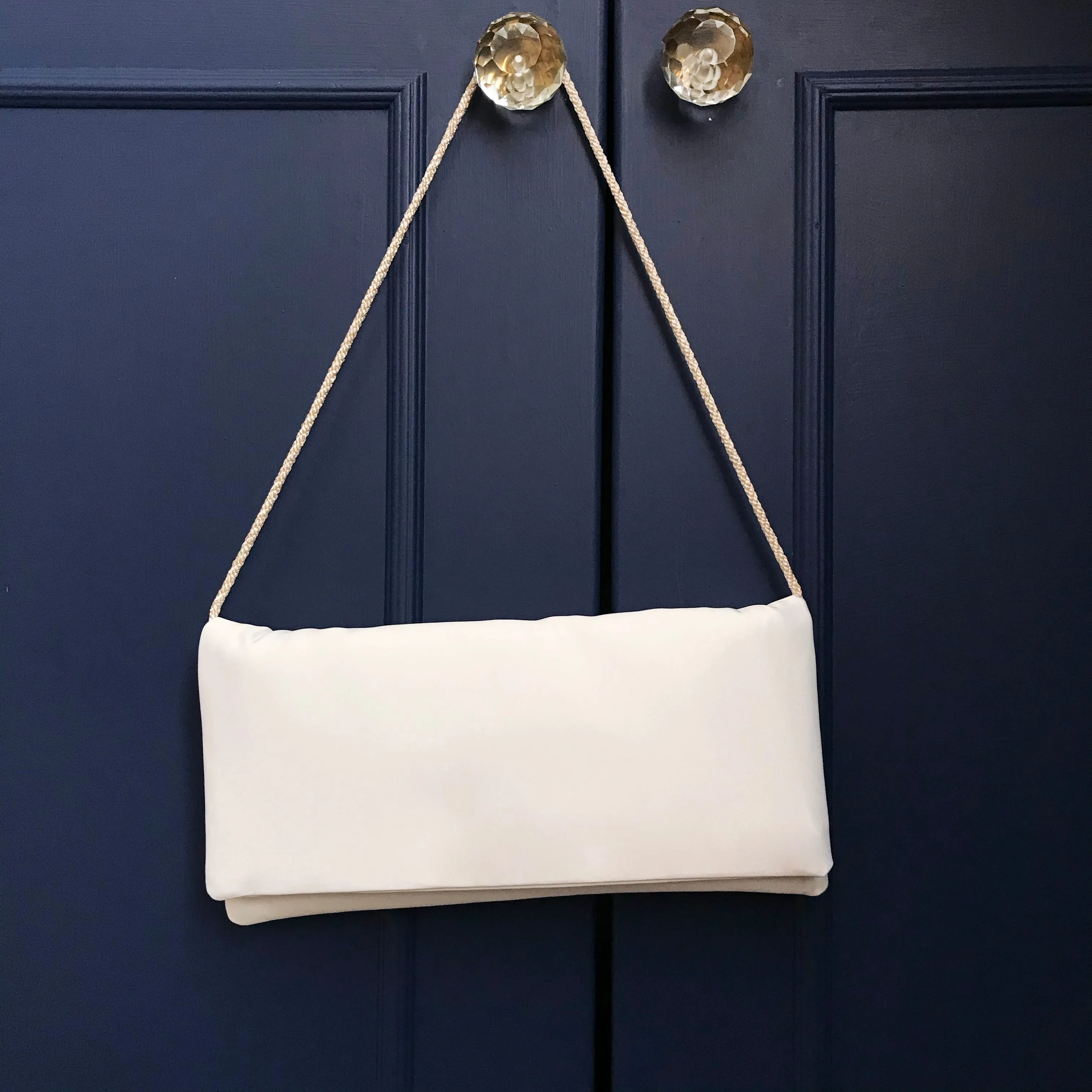 Ivory satin bridal wedding clutch handbag HAPPILY EVER AFTER