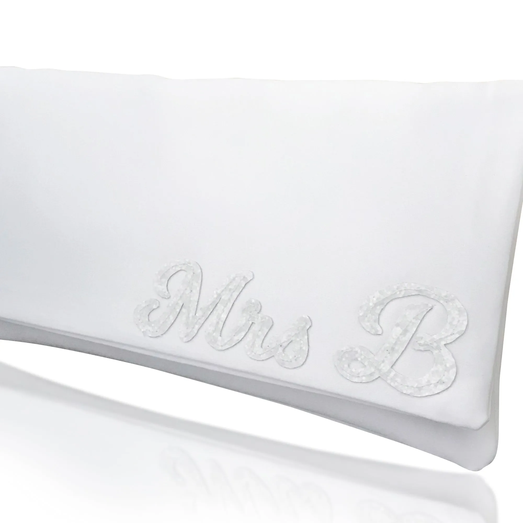 Ivory satin MRS and initial wedding day bridal clutch handbag